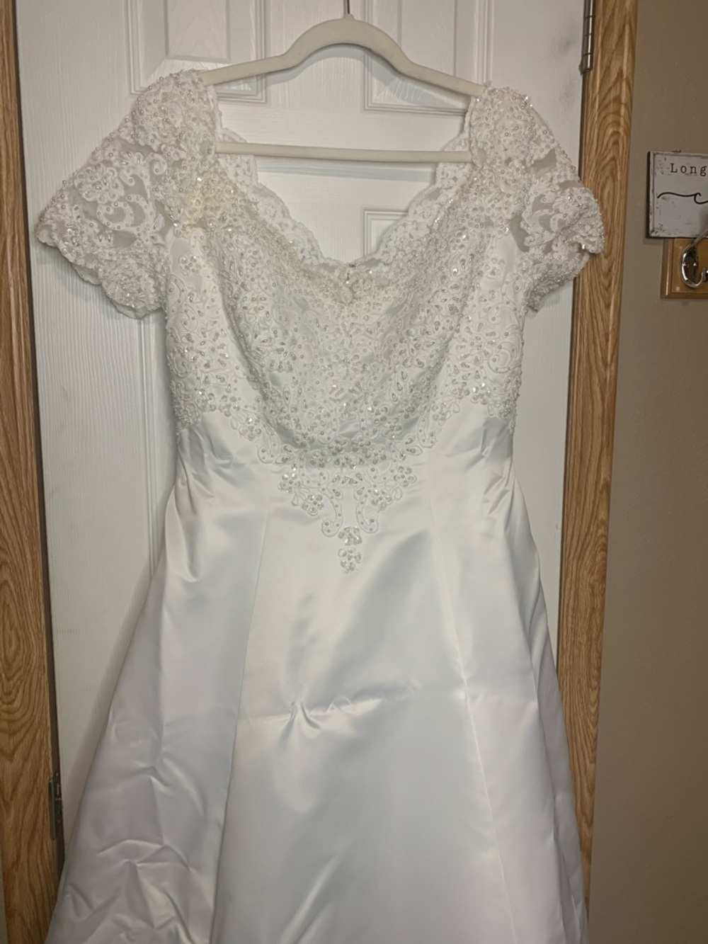 ALFRED ANGELO Vintage Embroidered Silver Sequin Beaded Wedding Dress Shortsleeve